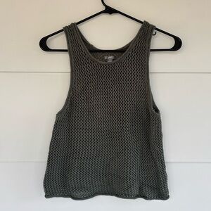 AERIE Womens Medium Sage Green Crochet Tank Top Mesh Open Knit Scoop Neck Fairy